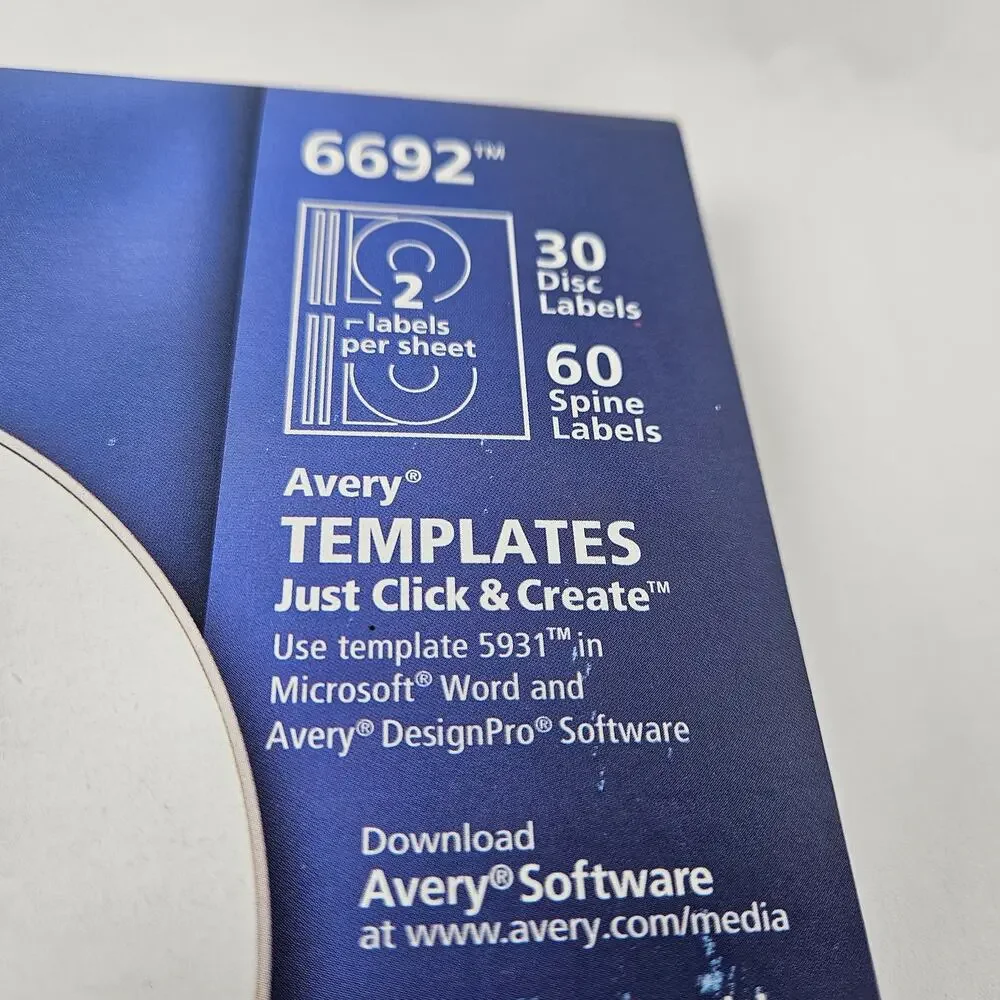 Set of 6 Avery Matte White CD/DVD Labels, Model 6692, Ct 30 Labels